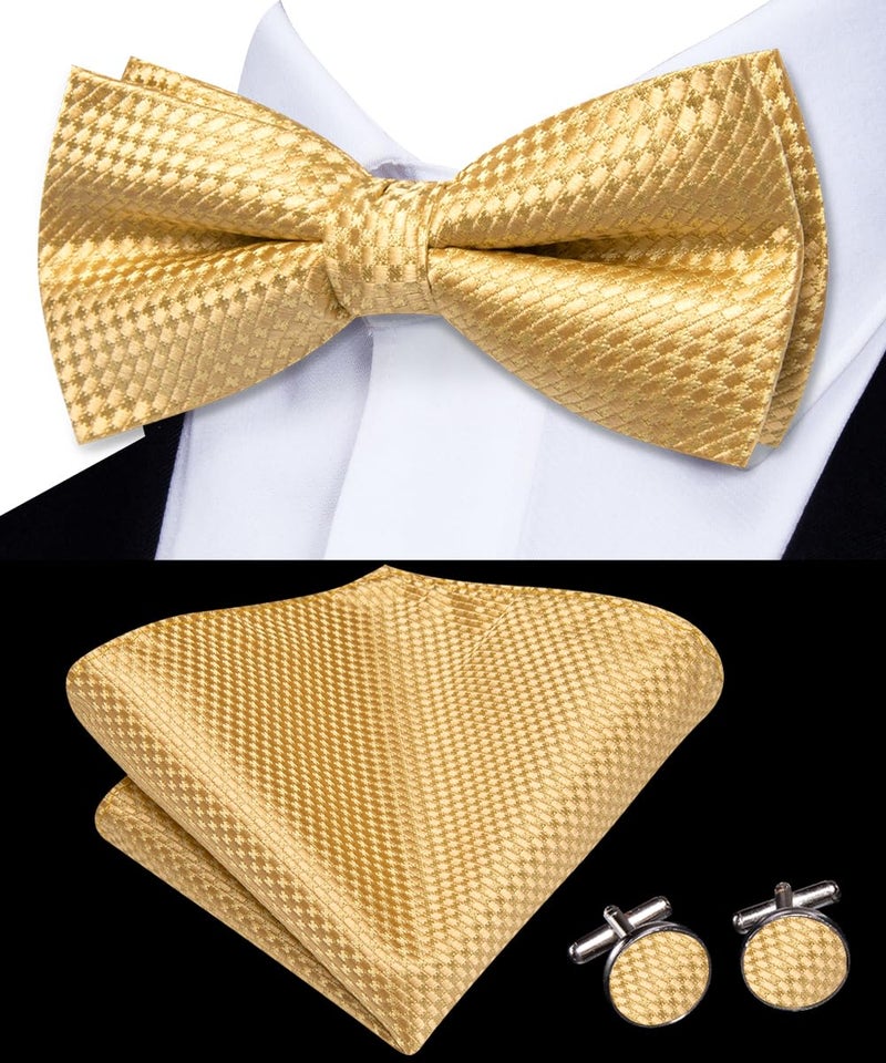 Dubulle Mens Gold Paisley Striped Bowtie Set Pre-tied Bowtie for Men and Pocket Square Set Wedding Business - Image 5